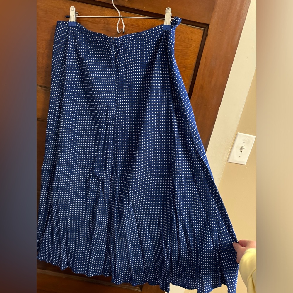 Blue midi skirt with white polka dots